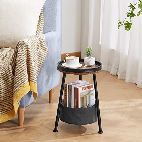 3 Legs Round End Table, 2 Tier Round Side Table with Storage Basket
