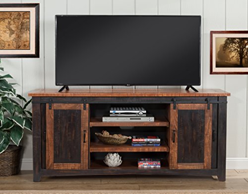 70" TV Stand, Antique Black & Aged Distressed Pine