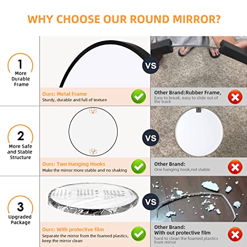 24 Inch Black Round Mirror, Wall Mounted Circle Mirror with Metal Frame