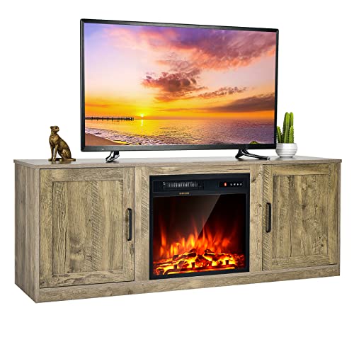 Electric Fireplace TV Stand for TVs up to 65 Inch,with 18 Inch 1500W Faux Fireplace