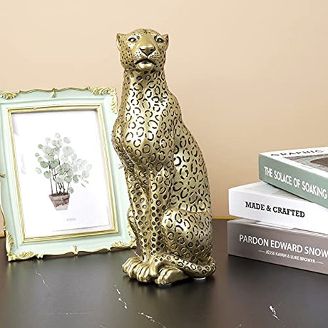 Cheetah Statue Home Decor Leopard Sculpture Resin Sitting Cheetah Figurine