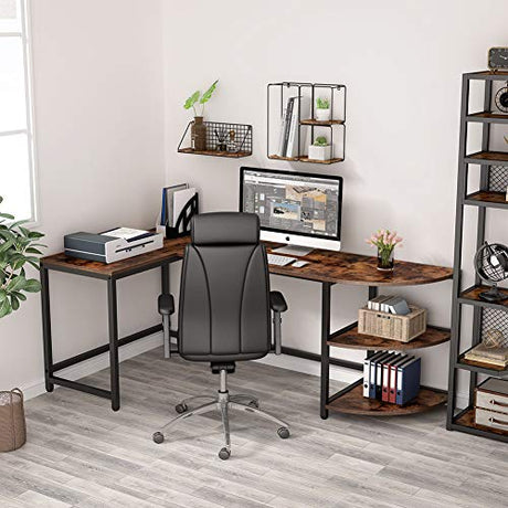 L-Shaped Desk with Corner Shelf