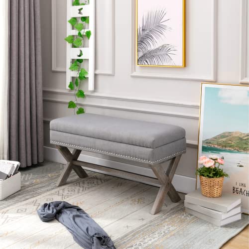 Bedroom Storage Ottoman Bench Fabric Upholstered Bed Bench Accent Hallway Bench