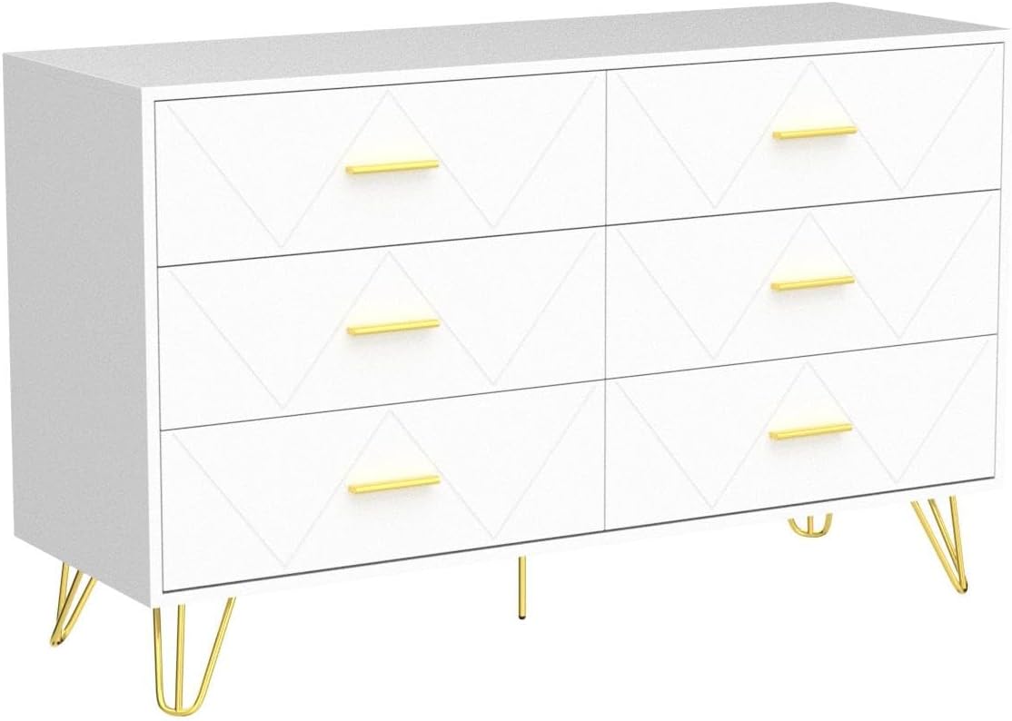 White Dresser, Modern Dresser for Bedroom, 6 Drawer Handles