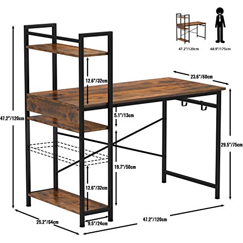 Computer Desk with 4 Tier Shelves for Home Office