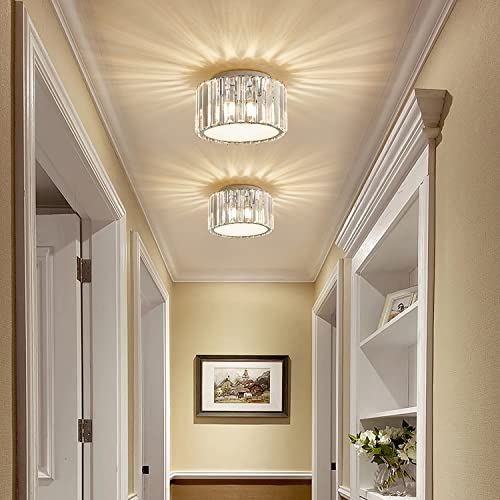 Modern Crystal Ceiling Light Fixture, Mini Flush Mount Crystal Chandelier