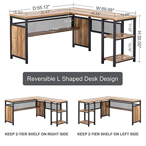 L Shaped Computer Desk, Industrial Office Desk with Shelves