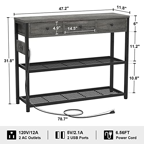 47'' Entryway Table with Outlets and USB Ports, Console Table