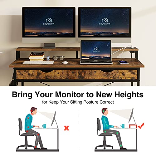 Computer Desk with 2 Drawers and Power Outlet, 47"