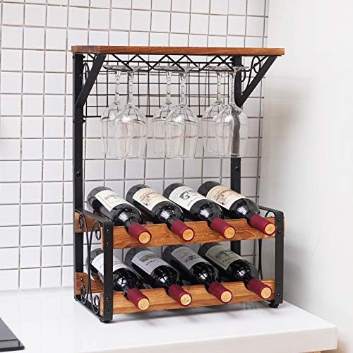 Hold 8 Wine Bottles and 6 Glasses Countertop Wine Storage Stand