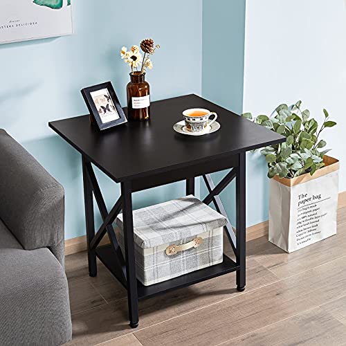 End Table 24'' Industrial Design Side Table with Storage Shelf for Living Room