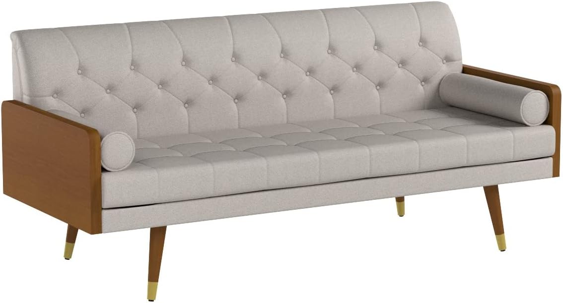 Knight Home Aidan Mid Century Modern Tufted Fabric Sofa, Beige