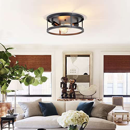 2 Pack Flush Mount Ceiling Light,13 Inch Industrial Farmhouse Ceiling Light Fixture