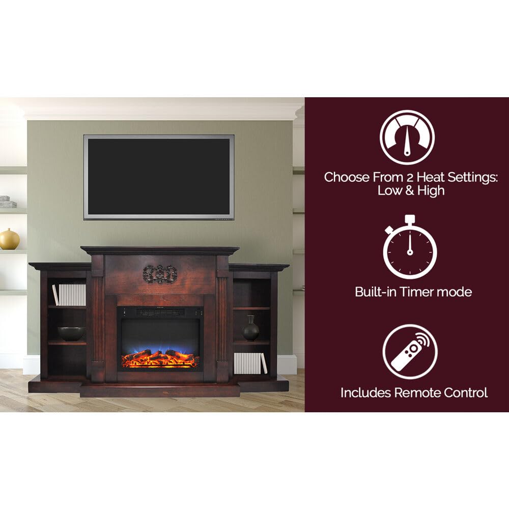Sanoma 72'' Electric Multi Color LED Fireplace with Charred Log Insert
