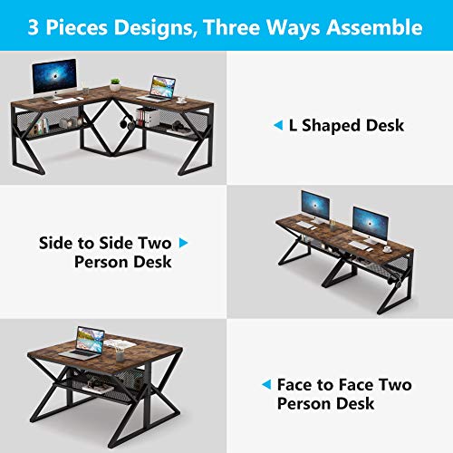 3 Piece K-Frame L-Shaped Desk with Bookshelf