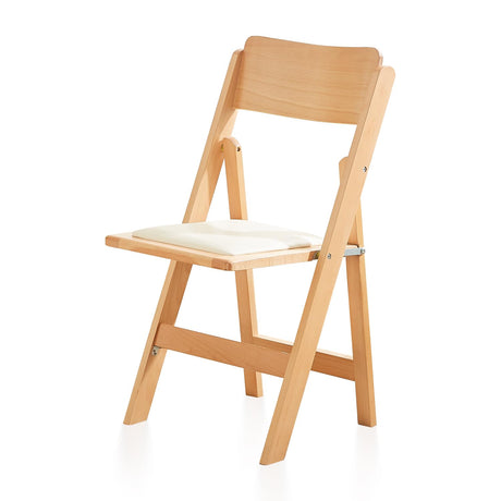 Wooden Folding Chair Nature Beech Frame with Soft PU Cushioned Chair