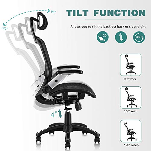 High Back Desk Chair - Adjustable Headrest with Flip-Up Arms