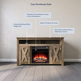 Modern 48 Inch Barn Door Wood Electric Fireplace TV Stand