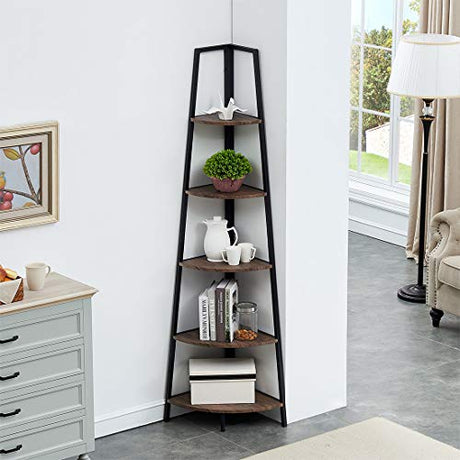 5-Shelf Corner Etagere Bookcase