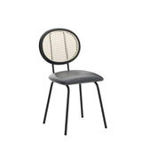 Indoor Kitchen Dining Chairs Set of 2 with Rattan Backrest Modern Industrial