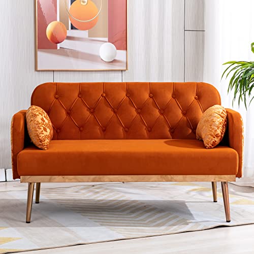 55-inch Small Velvet Couch with Elegant Moon Shape Pillows