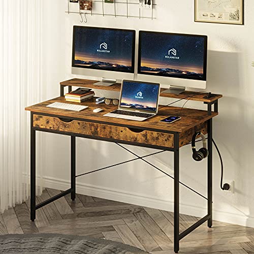 Computer Desk with 2 Drawers and Power Outlet, 47"