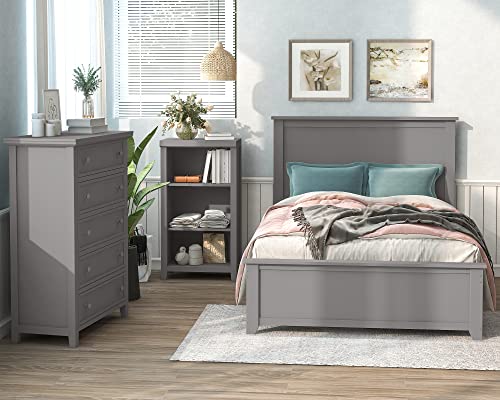 3 Piece Bedroom Set, Full Size Storage Bed Frame with 5 Drawers Chest and 3-Tier Open