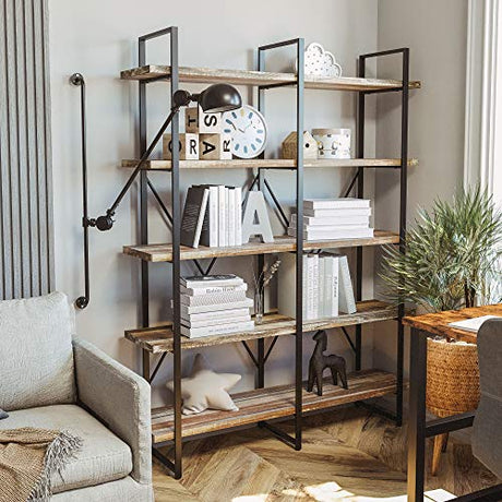 Double Wide 5-Tier Open Bookcase