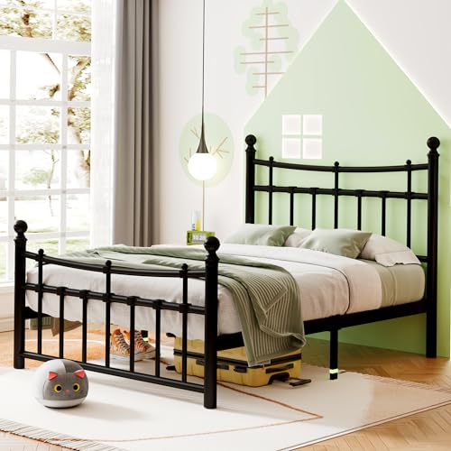 Metal Twin Bed Frame with Iron-Art Headboard, Heavy Duty Metal Platform Bed Frame