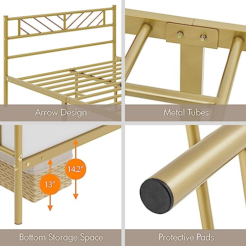 Metal Platform Bed with Arrow Design Headboard and Footboard