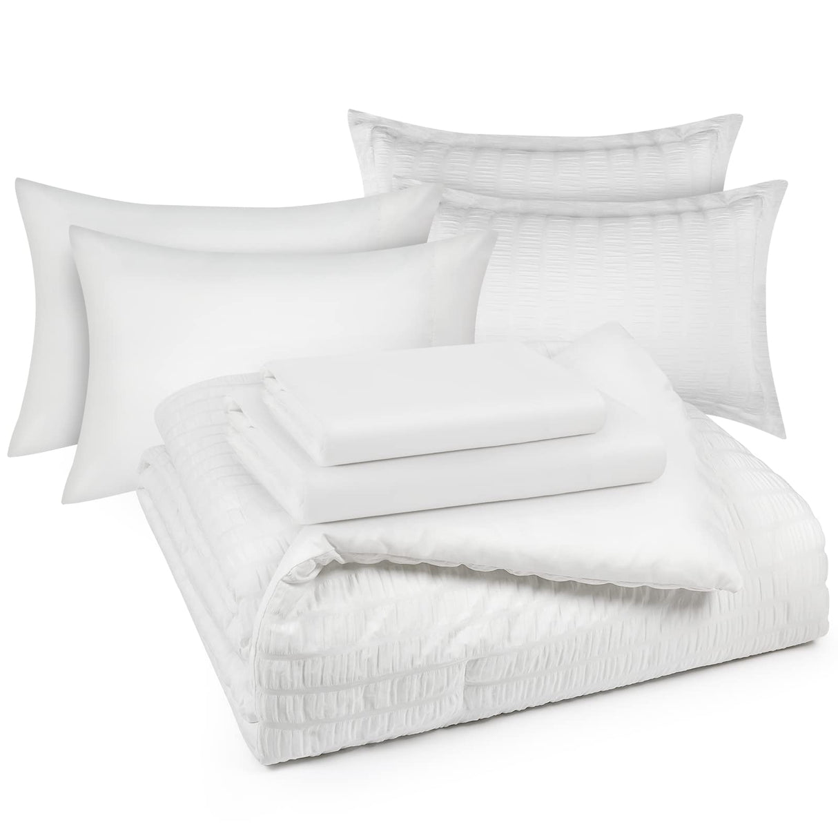 Queen Bed in a Bag White Seersucker Comforter Set