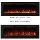 60" Recessed Electric Fireplace Insert, 5 Flame Settings, Log Set or Crystal Options