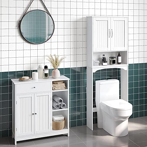 Large Bathroom Floor Cabinet, Side Cabinet with Drawer & Adjustable Shelves
