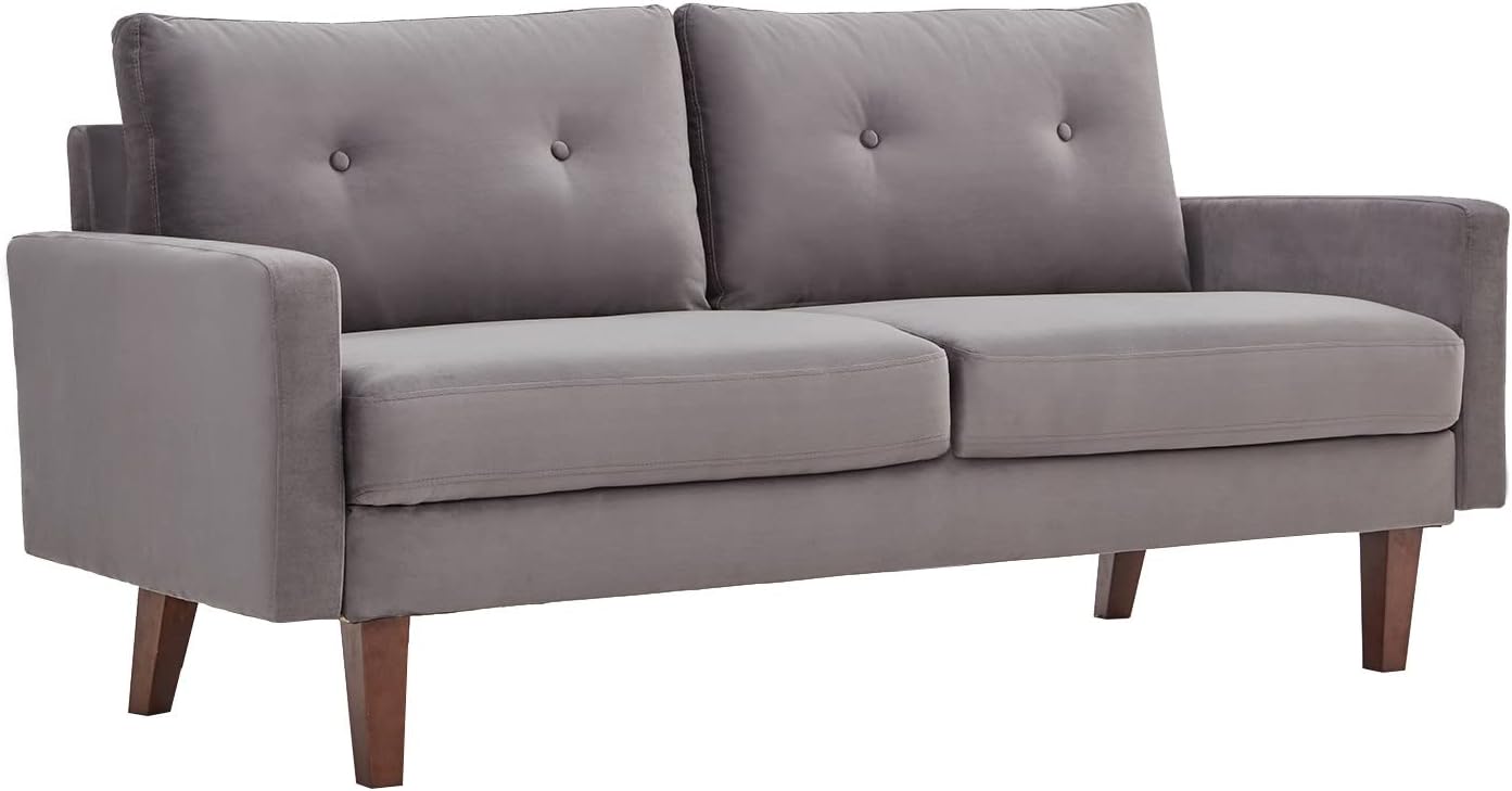 69" Modern Cream Love Seats Sofa Couch Furniture, Velvet Fabric Mid Century Couch
