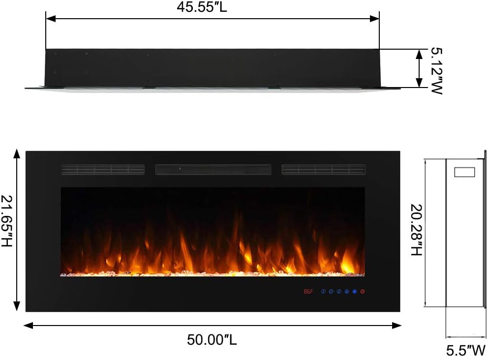 50" Recessed Electric Fireplace Insert 5 Flame Settings