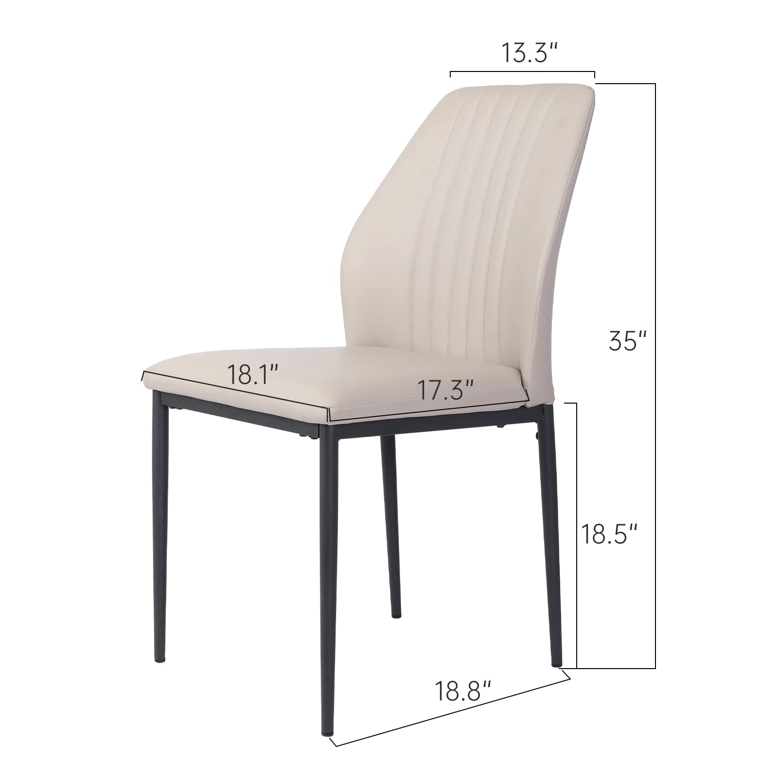 Beige Dining Chairs Set of 4, Upholstered Leather Mid-Century Modern Chair