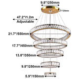 LED Big Crystal Chandeliers Modern 5 Rings Pendant Light Adjustable Ceiling Light