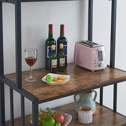 Industrial Wine Bakers Rack,4-Tier Wine Rack Freestanding Floor with Wine Storage and Glass Holder