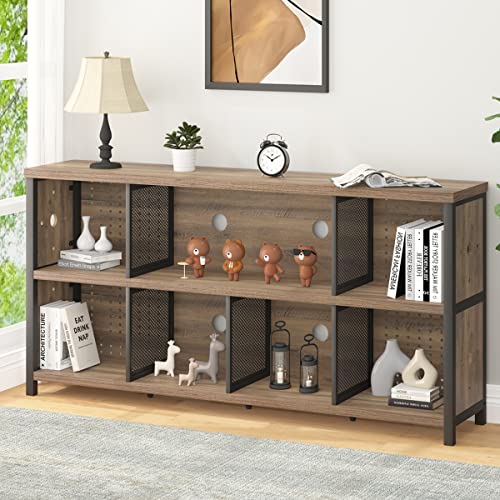 Industrial Horizontal Bookshelf, 4 5 6 7 8 Cube Storage Organizer Bookcase