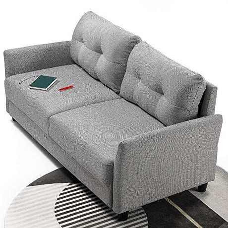 Ricardo Sofa Couch / Tufted Cushions / Easy, Tool-Free Assembly, Soft Grey