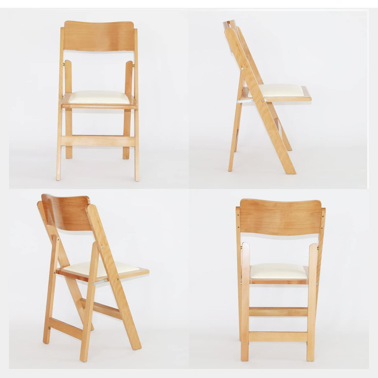 Wooden Folding Chair Nature Beech Frame with Soft PU Cushioned Chair