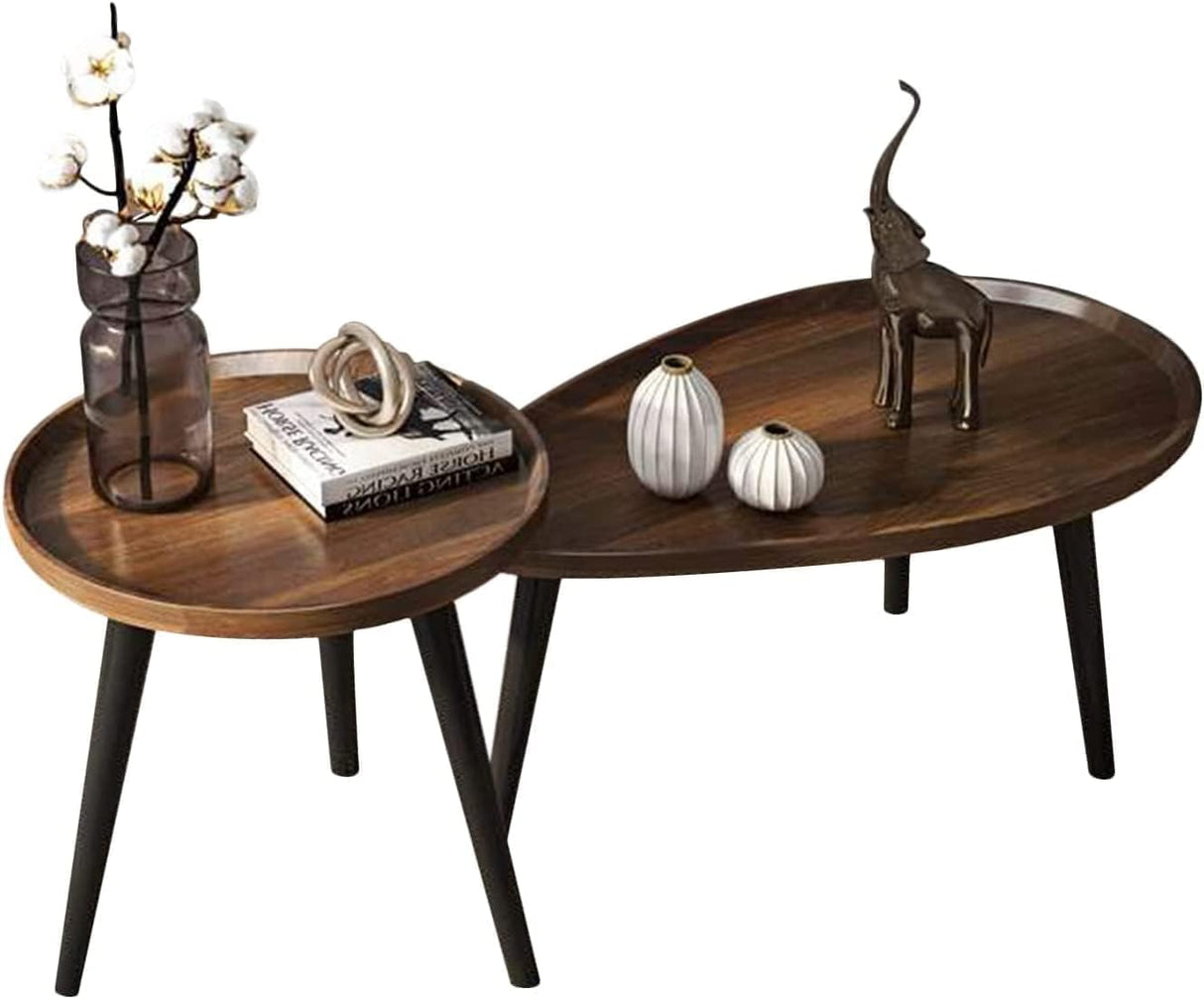Wooden Nesting Coffee Table Nightstand 1 Set Round Oval Small