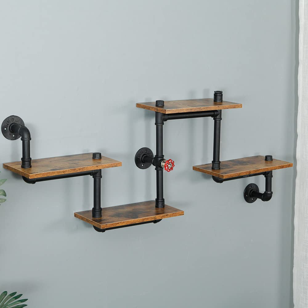 Industrial Pipe Shelving, Pipe Shelves with Wood Planks, Floating Shelves Wall Mounted