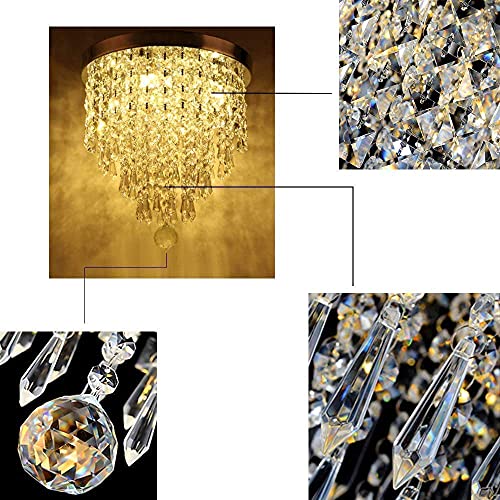 4-Lights Mini Crystal Chandelier, Modern Crystal Flush Mount Ceiling Light