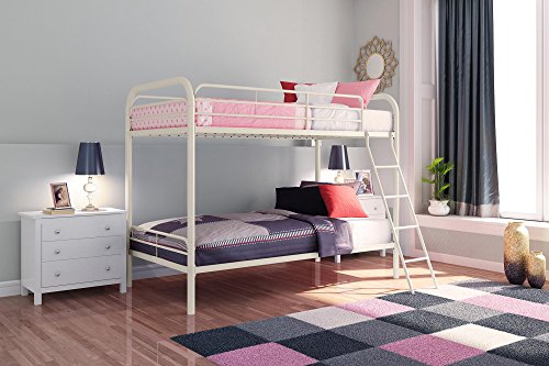 DHP Twin-Over-Twin Bunk Bed with Metal Frame and Ladder, Space-Saving Design, White
