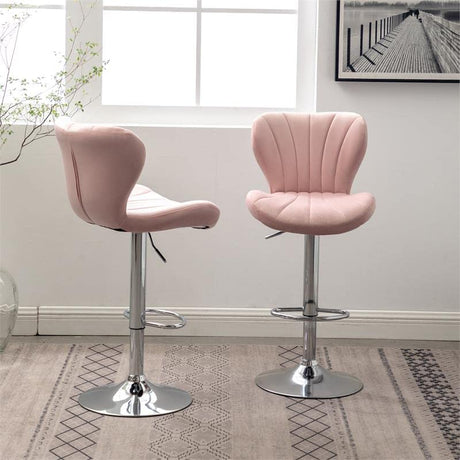 Ellston Velvet Adjustable Swivel Barstools in Pink, Set of 2