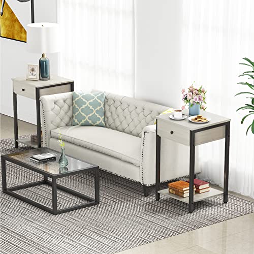 Nightstand Set of 2 Modern End Table Side Table with Drawer and Storage Shelf Wood Night