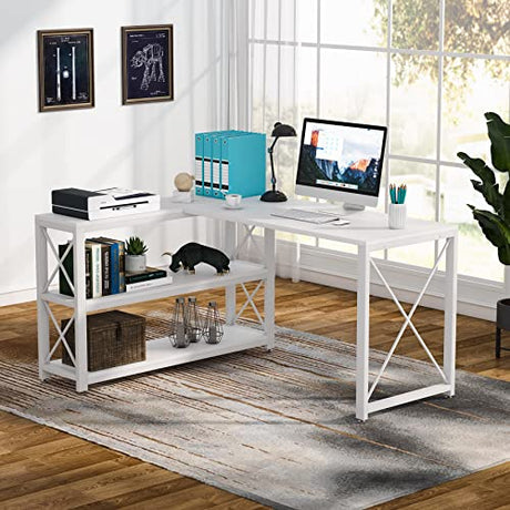 Industrial L-Shaped Desk with Storage Shelves