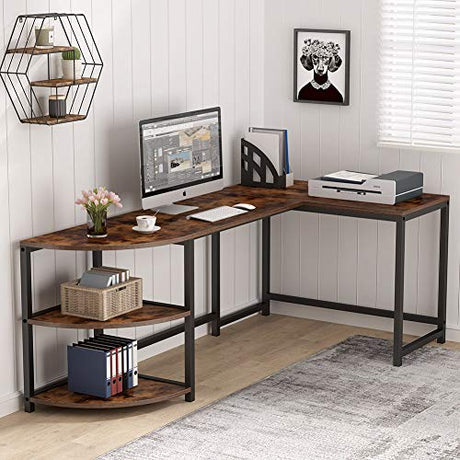 L-Shaped Desk with Corner Shelf