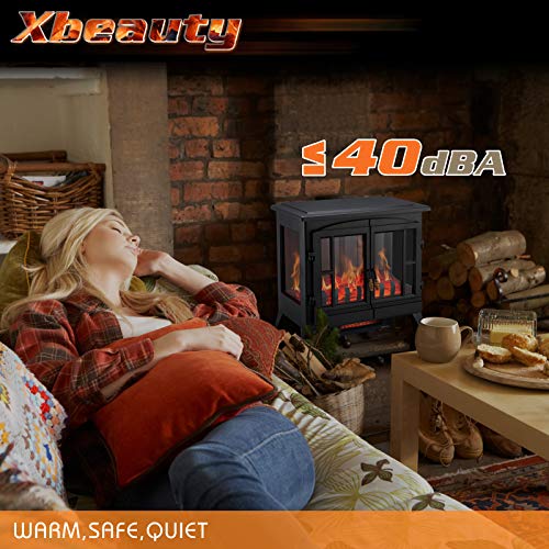 Electric Fireplace Stove, Freestanding Fireplace Heater with Realistic Flame